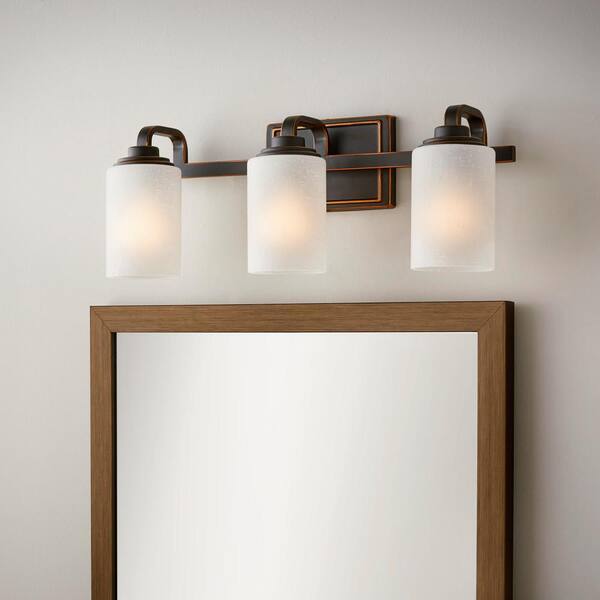 Details about   Hampton Bay 3-Light Bronze Vanity Light with Scavo Glass Shade. 