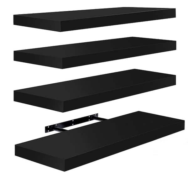 Floating Shelves, 24 in. W x 9 in. D Black Decorative Wall Shelves, Farmhouse Style (4-Pack)