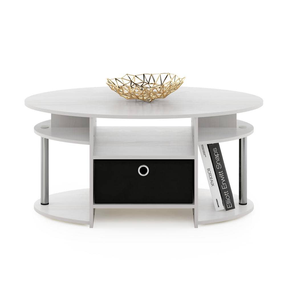 Eco-Friendly Oval Coffee Table with Storage Bin in White Oak & Metal