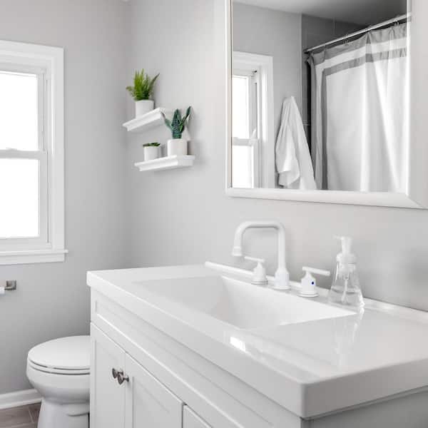 8 in. Widespread Double Handle Bathroom Faucet with Drain Kit in White