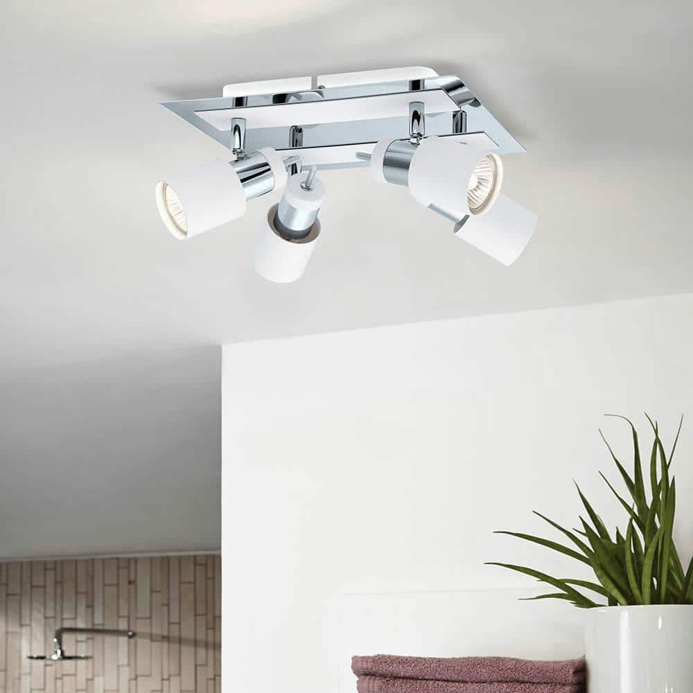 Davida Chrome White Modern 4-Light Semi-Flush Mount