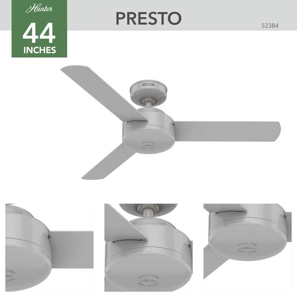 Hunter - Presto 44 in. Indoor Ceiling Fan Dove Grey with Wall Control Included For Bedrooms