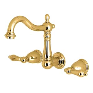 Heritage 2-Handle Wall Mount Bathroom Faucet in Polished Brass