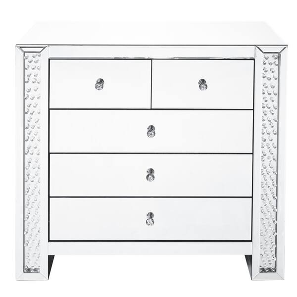 Unbranded Timeless Home 5-Drawer in Clear Mirror Storage Cabinet 35 in. H x 39.5 in. W x 20 in. D