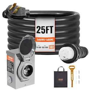 25 ft. 50 Amp 125-Volt Generator Extension Cord and Power Inlet Box Kit STW 6/3 plus 8/1 AWG Cord w/Twist Lock Connector