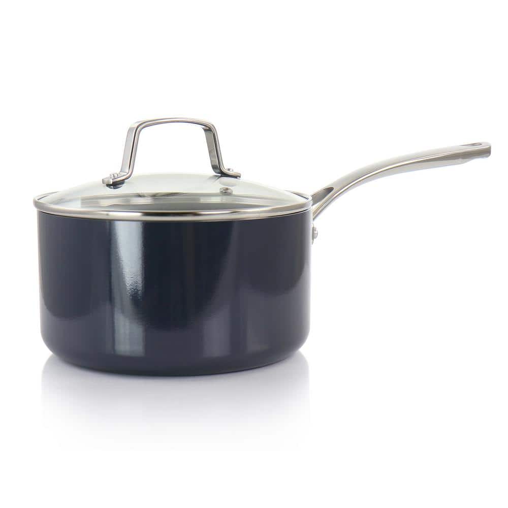 Dark Gray 3.5 Quart Non-Stick Aluminum Saucepan with Glass Lid