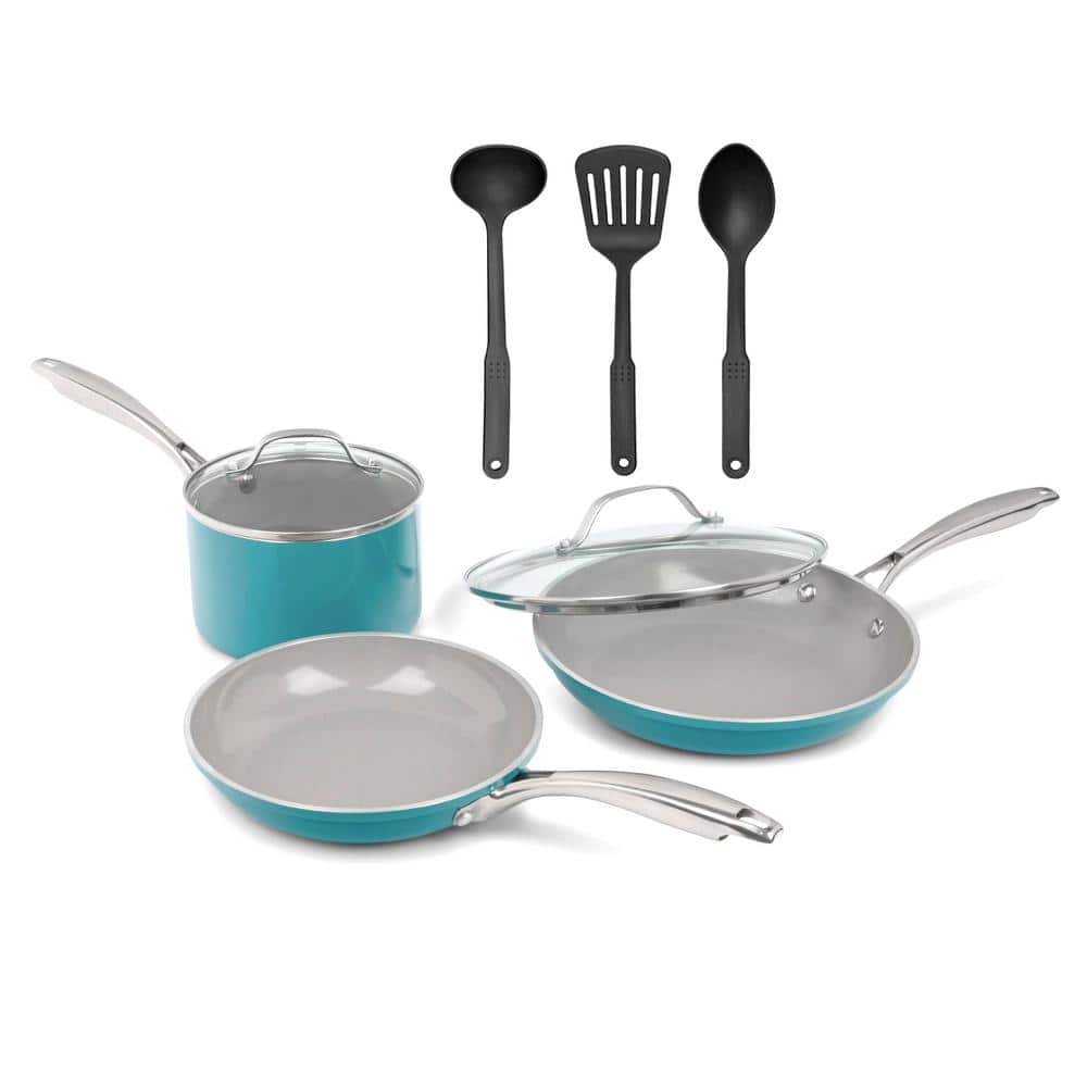 12-Piece Easy Clean Nonstick Pots and Pans/Cookware Set, Aqua blue