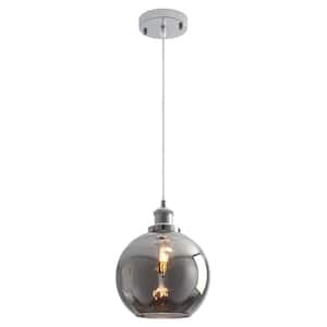 60-Watt 1-Light Gray/Chrome Dimmable Globe Glass Shaded Pendant Light Adjustable with Shaded No Bulbs Included