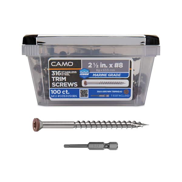 2-1/2 in. #8 316 Stainless Steel Brown Premium Star Drive Trim Screws (100-Count)