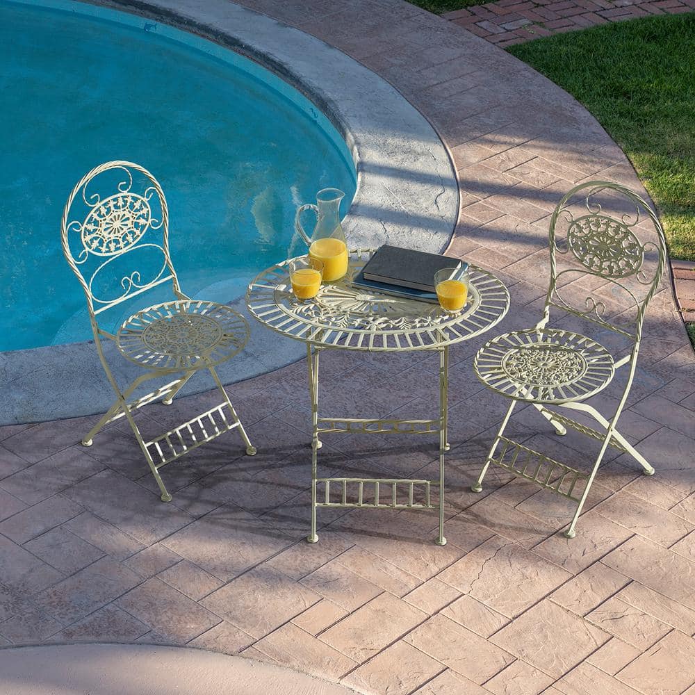 Elegant White Metal 3-Piece Round Bistro Set