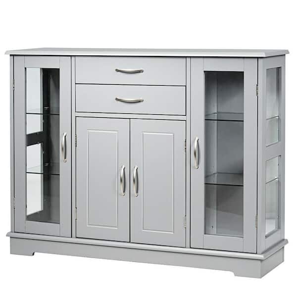 Forclover Gray Buffet Server Storage, Dining Room Cabinets With Glass Doors