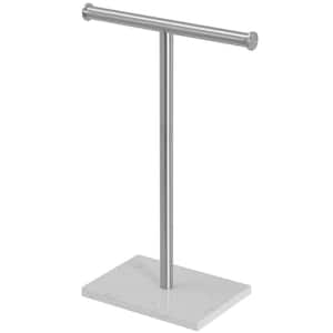 Freestanding Tower Bar With Marble Base T-Shape Towel Rack For Bathroom Kitchen Vanity Countertop in Brushed Nickel