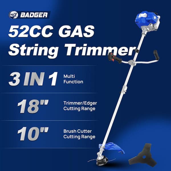 52 cc 2-in-1 2-Stroke Gas Straight Shaft Brush Cutter and String Hand Held Trimmer with Extra Spool