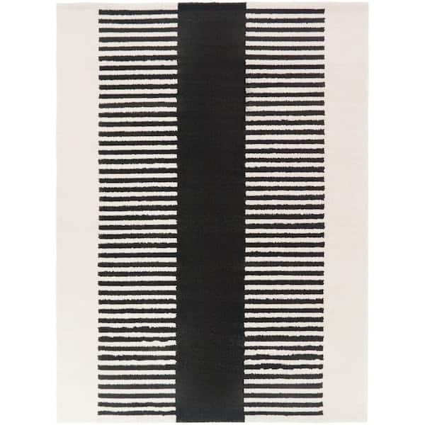 Bridgeman Cream/Black 5 ft. x 7 ft. Mid-Century Modern Stripe Area Rug