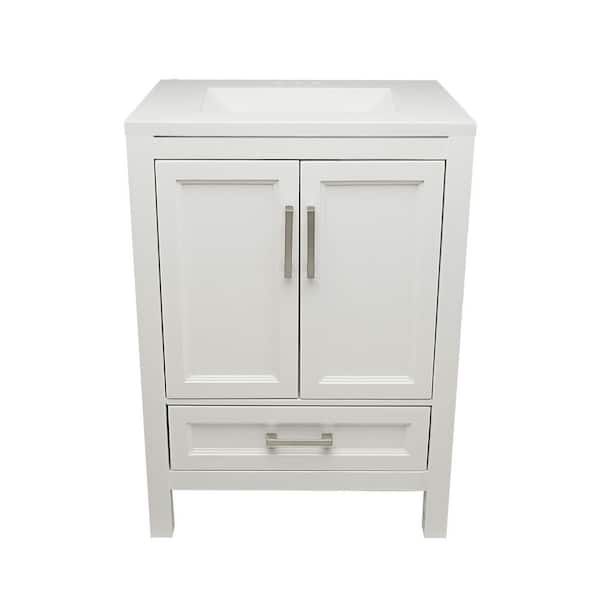 Ella Nevado 25 in. W x 19 in. D x 36 in. H Bath Vanity in White with Cultured Marble Vanity Top Sink in White