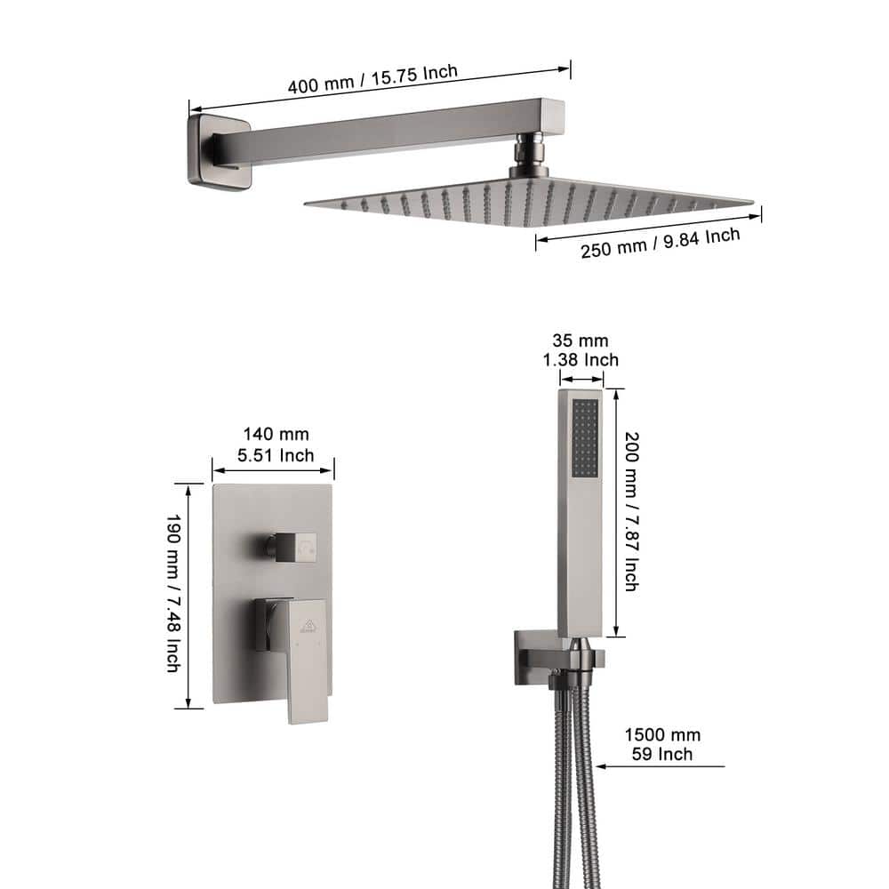 Large Brushed Nickel Dual Rain Shower System with Handheld