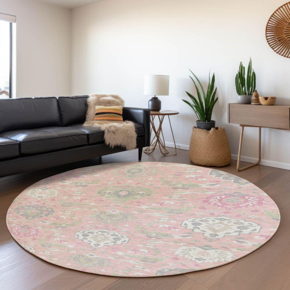 Mayfield Premium Machine Washable Abstract AMF1026 Pink 8 ft. x 8 ft. Round Rug price history on PriceWatchPro