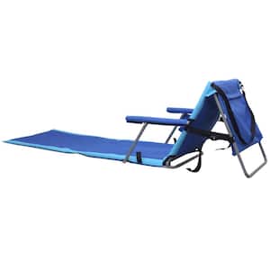 Aluminum Deluxe Padded Portable Adjustable Folding Beach Lounge Mat Chair with Cup Holder and Cooler Bag (Blue)