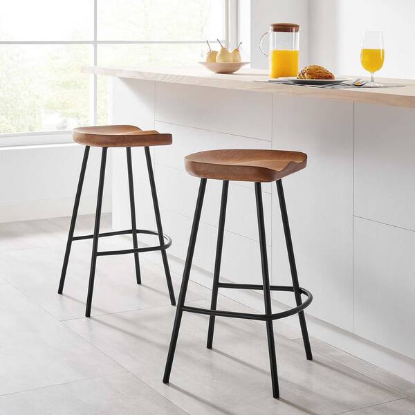Concord 26.5 in. in Walnut Backless Wood Counter Stools - Set of 2