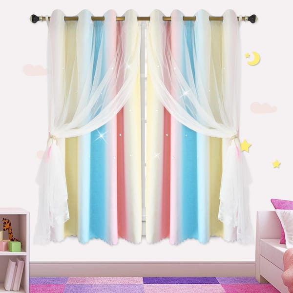 Pro E 52 In W X 96 L Colorful Blackout Curtains Rainbow Striped For Kids Room 2 Panels Kc2s5296r The