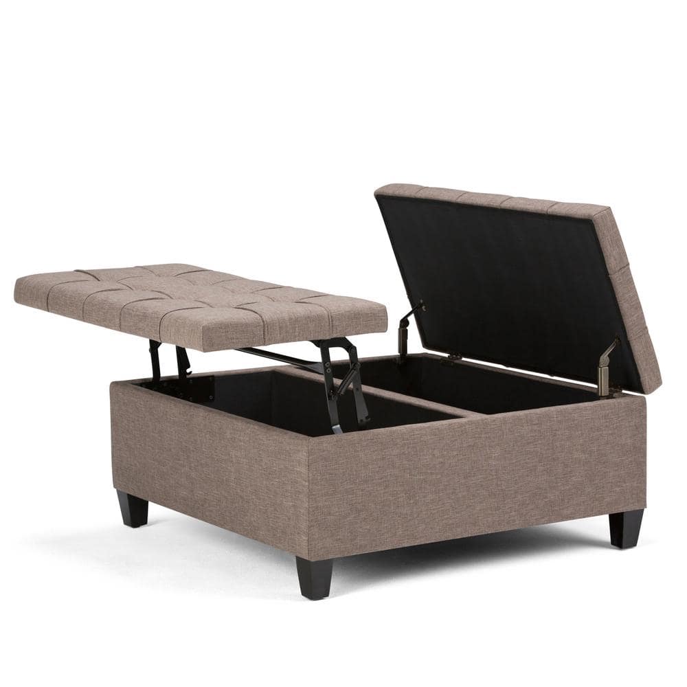 Fawn Brown Linen Tufted 36" Square Storage Ottoman