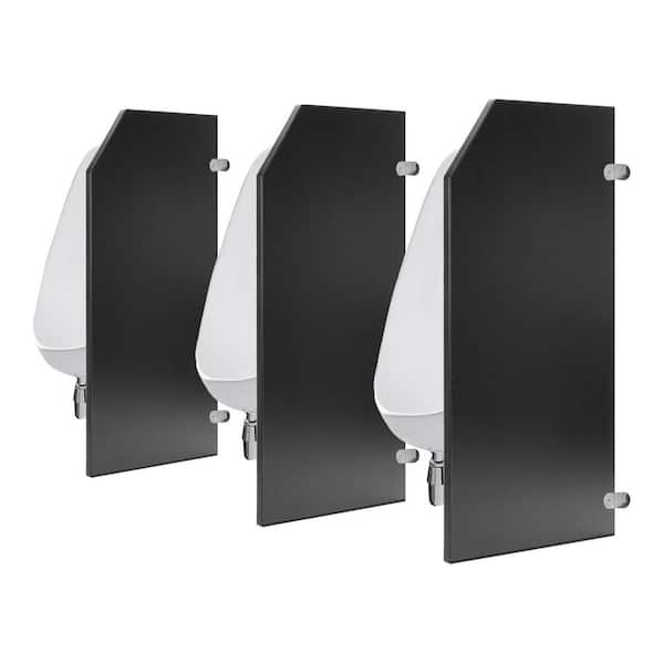 3-Piece Bathroom Urinal Partition, Wall-Mounted Toilet Protection Divider for Hotel, Schools, Public Places in Black