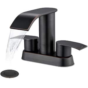 4 in. Centerset Double-Handle Waterfall Spout Bathroom Vessel Sink Faucet with Pop Up Drain Kit in Oil Rubbed Bronze