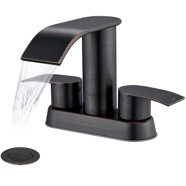 GAGALIFE 4 in. Centerset Double-Handle Waterfall Spout Bathroom Vessel Sink Faucet with Pop Up Drain Kit in Oil Rubbed Bronze