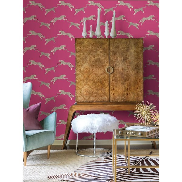 Bubblegum Leaping Cheetah Peel and Stick Vinyl Wallpaper
