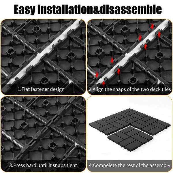 12 in. Gray Plastic Interlocking Deck Tiles for Backyard (44-Pack
