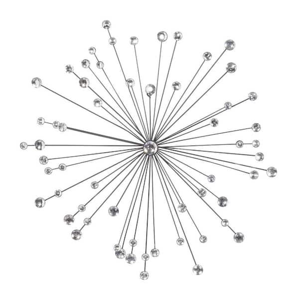 30 in. x  30 in. Metal Silver Starburst Wall Decor with Crystal Embellishments