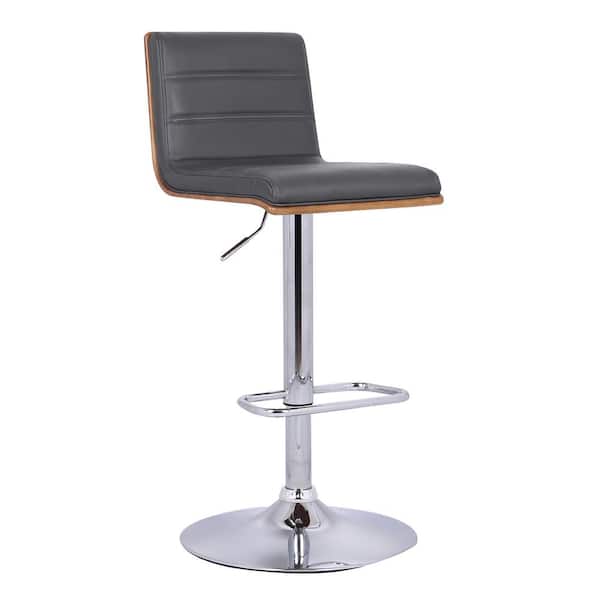Armen Living Aubrey Bar Stool Chrome Base with Grey Pu upholstery and Walnut Back