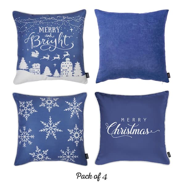 Mike&Co. New York Christmas Decorative Throw Pillow Set of 4 Square 18 x 18 for Couch, Bedding - Blue