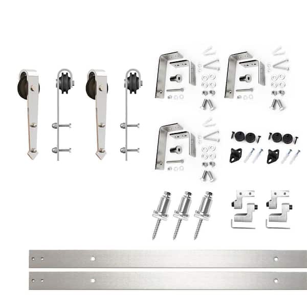 HOMACER 4.5 ft./54 in. Brushed Nickel Double Track Bypass U-Shape Sliding Barn Door Hardware Kit - Arrow Design Roller