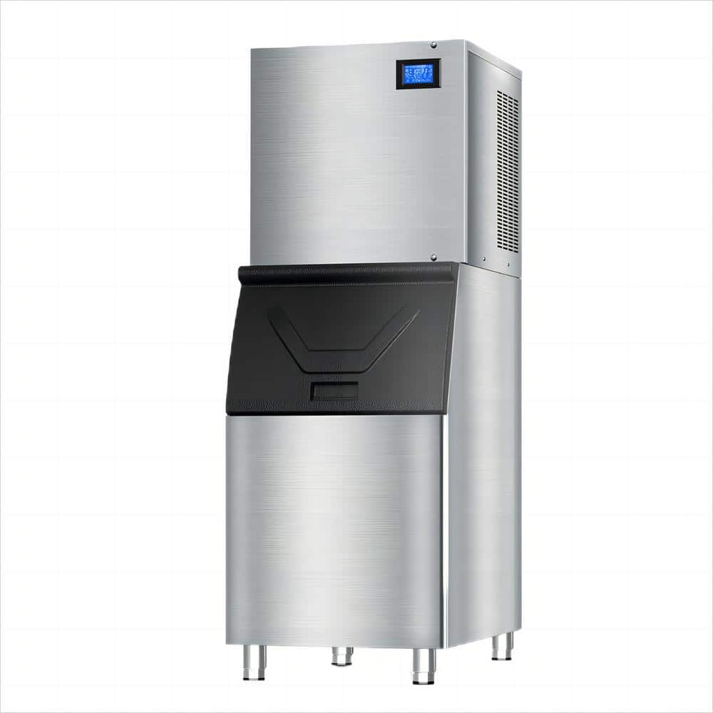 SOZT 31.7in. W 520 lb. / 24 H Half Size Cubes Freestanding Commercial Ice Maker with High-Power Compressor in Stainless Steel