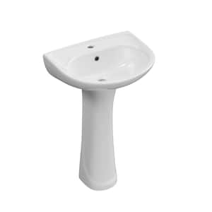 17 in. D x 20 in. W x 32 in. H Compact White Bathroom Pedestal Sink with Overflow and Pre-Drilled Single Hole