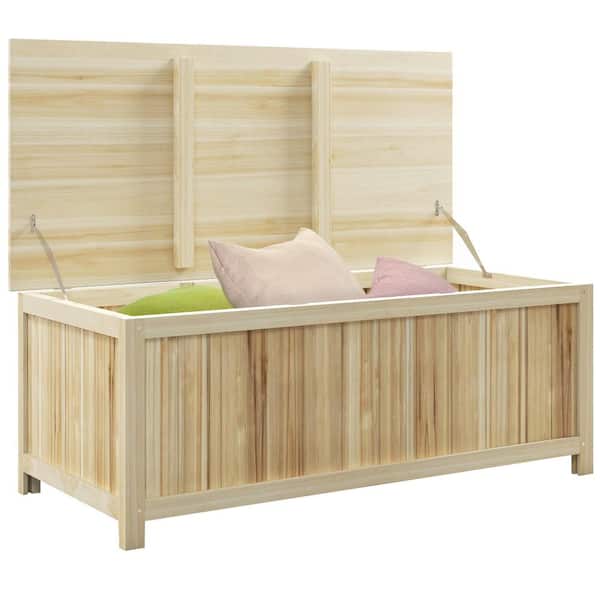 45.5 Gal. Natural Wooden Outdoor Storage Deck Box, Garden Storage Container for Balcony, Porch, Poolside