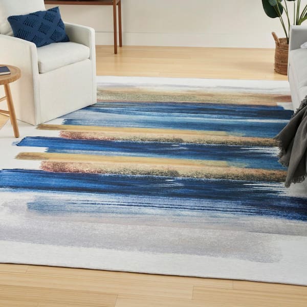 Washables Blue Multicolor 5 ft. x 7 ft. Abstract Contemporary Area Rug