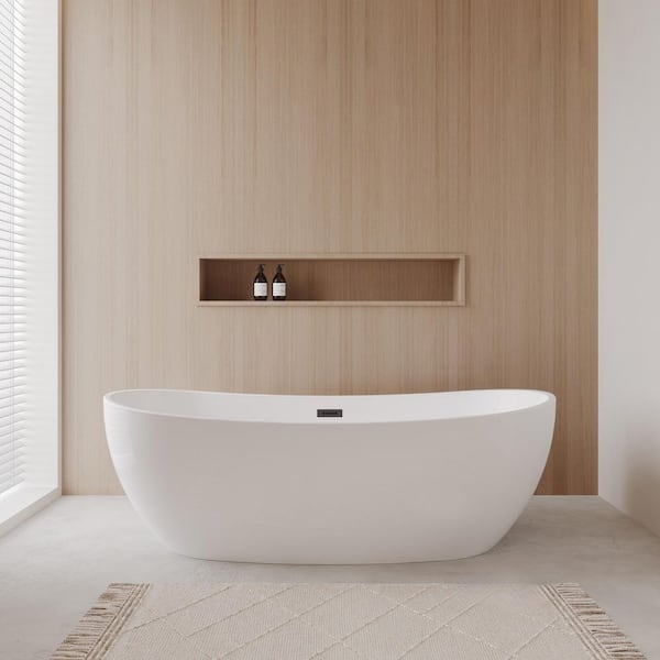 Rebecca 70 in. Acrylic Flatbottom Bathtub in White with Matte Black Trim