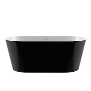 55 in. x 27.5 in. Acrylic Freestanding Soaking Bathtub with Center Drain Flat Bottom Free Standing Oval Tub in Black