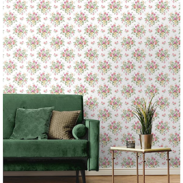 NextWall Watermelon and Buttercup Floral Bunches Vinyl Peel and