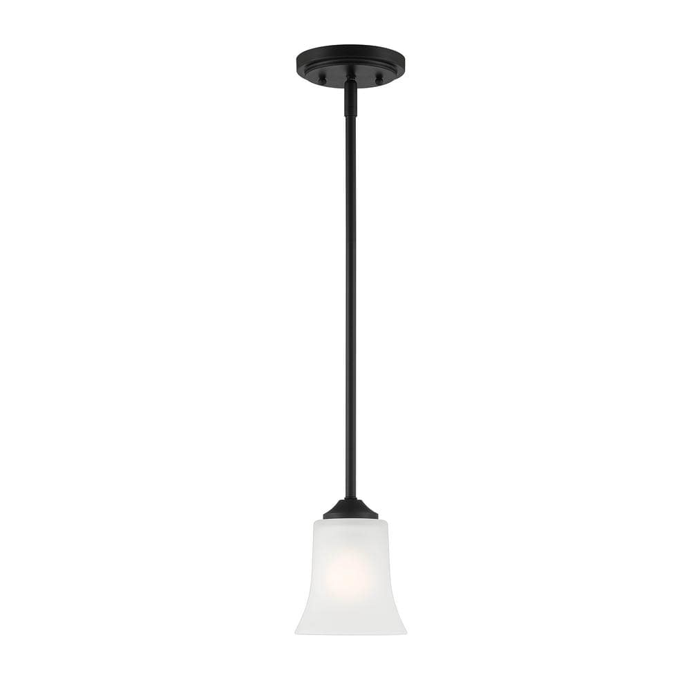Bronson Mini Matte Black Transitional Pendant with Frosted Glass