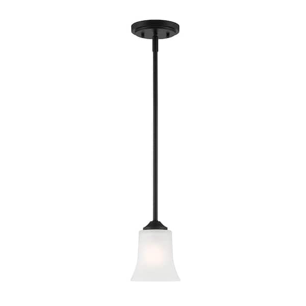 Designers Fountain Bronson 60-Watt 1-Light Matte Black Transitional Mini Pendant Light with Frosted Glass Shade and No Bulbs Included