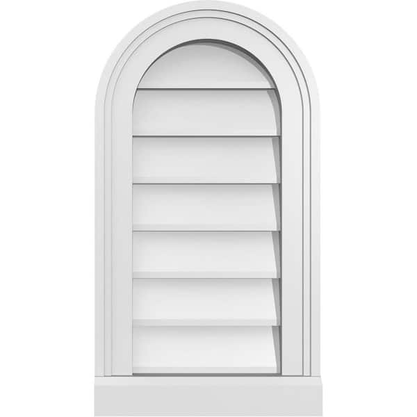 Ekena Millwork 12 in. x 22 in. Round Top Surface Mount PVC Gable Vent: Decorative with Brickmould Sill Frame