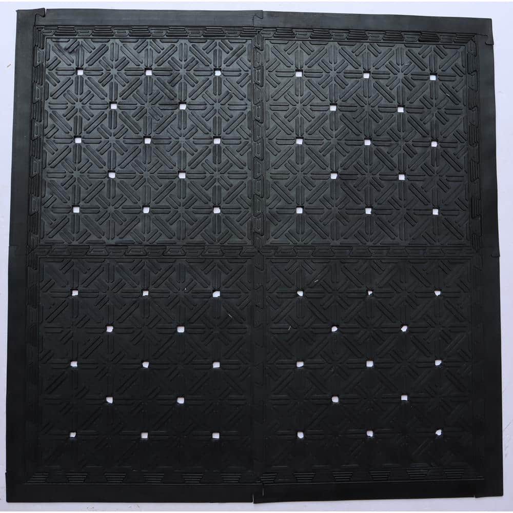 Black Interlocking Rubber Outdoor Tile Set with Connectors