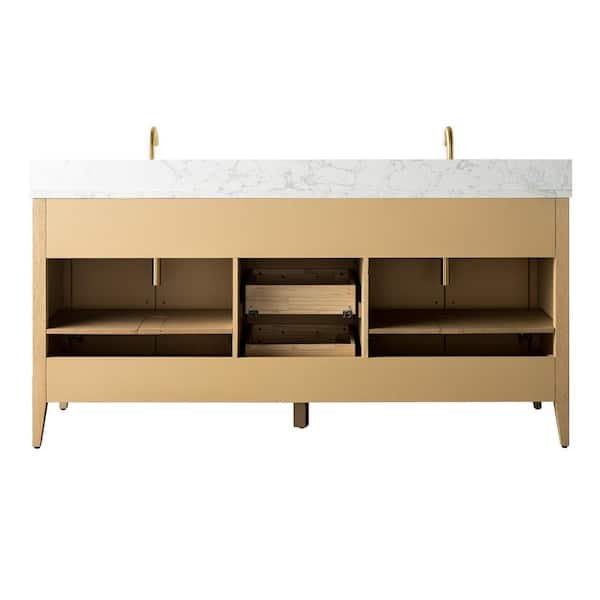 Vanity Art 72 in. W x 22 in. D x 34 in. H Double-Sink Bathroom Vanity in Natural Oak with Engineered Marble Top in Arabescato White