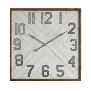 Grey Square Wood and Metal Wall Clock