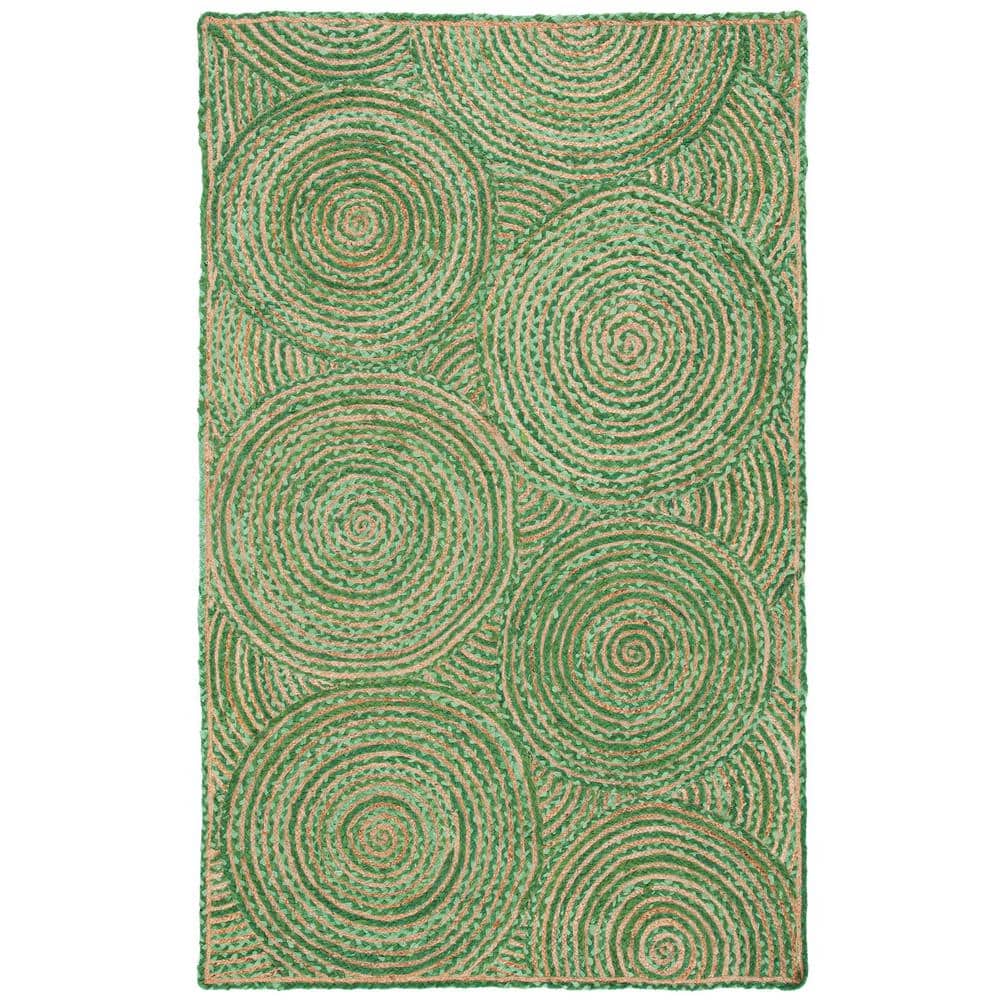 Handmade Green and Natural Geometric Jute Area Rug, 3' x 5'