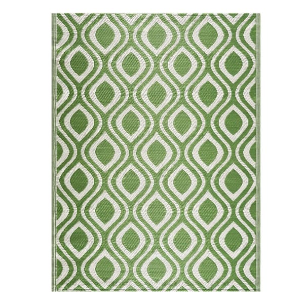 PLAYA RUG Venice Green Creme 5 ft. x 7 ft. Reversible Recycled Plastic Indoor/Outdoor Area Rug-Floor Mat