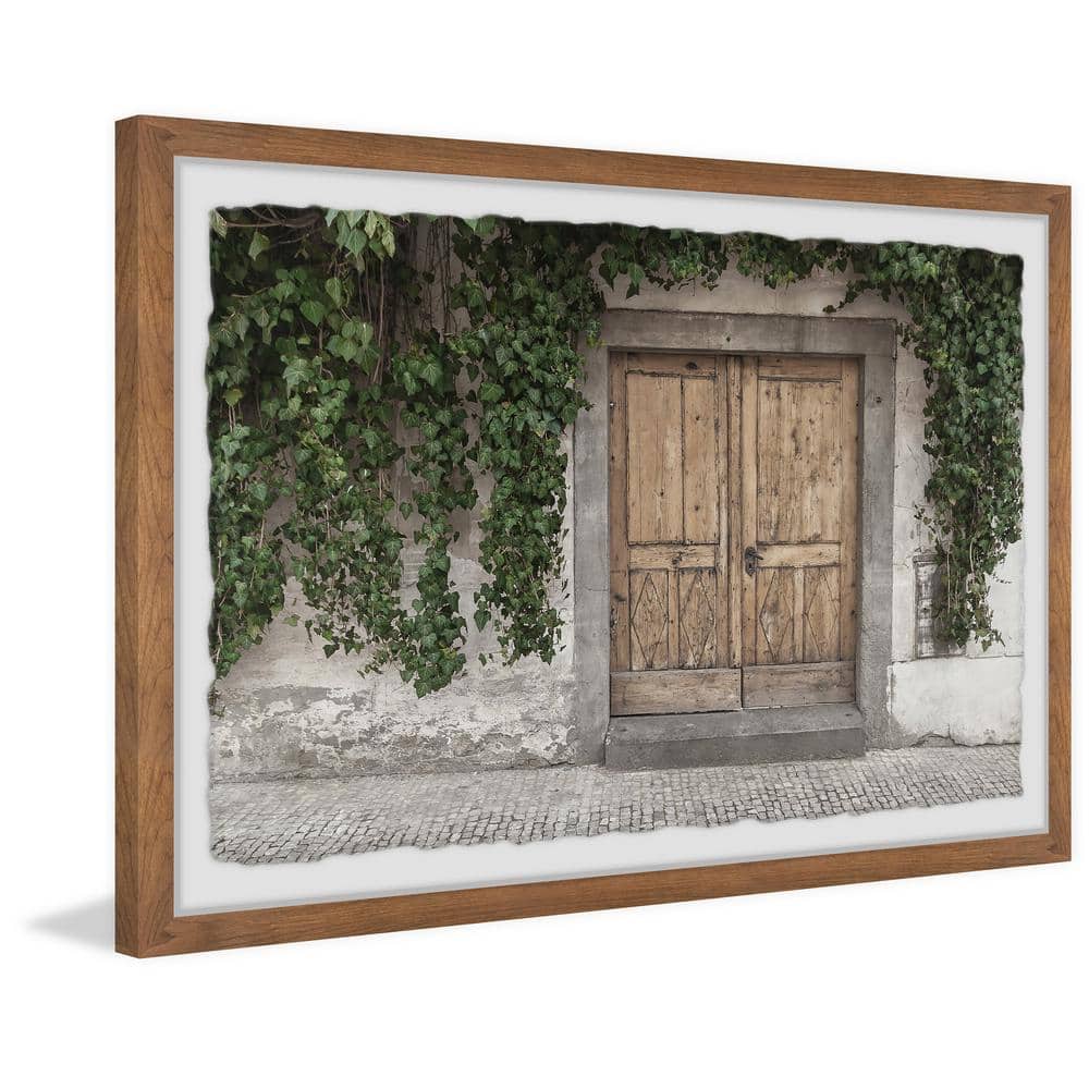 Rustic Wooden Door Framed Landscape Print with Greenery, 24 x 16